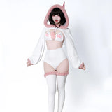 SENMHS Original Japanese Sweet Lolita Cat Girl Cosplay Set Women Kawaii Cat Paw Bikini with Hooded Bodysuit Photo Shoot Hallowee