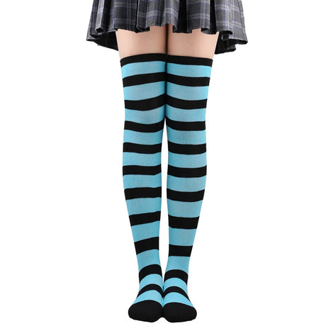 Thigh High Stockings Womens Striped Ladies Girls Black White Pink Long Over Above Knee Socks Femboy Cosplay Lolita Harajuku Y2k
