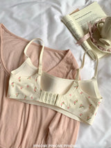 Plunge Neck Floral Demi Cup Bra Small Bust Wirefree Push Up Seamless Invisible Thin Cute Teen Girls Daily Wear Underwear