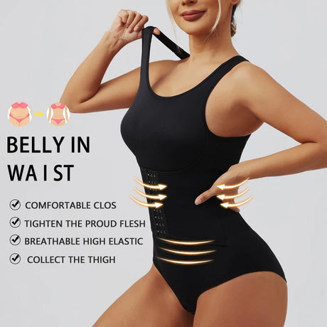 Women Bodysuit Shapewear with Zipper Belt Tummy Control Fajas Body Shaper Snap Crotch Waist Trainer Slimming Cincher Corset Tops