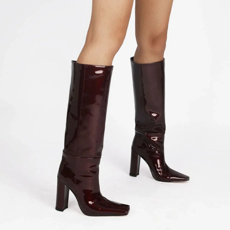 2024 NEW Fashion High Tube Knee High Boots 10cm/6.5cm Thick Heel 21 Colors Women Short Plush Boots Size 45 Winter Leather Shoes