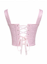 Floral Jacquard Wide Strap Corset Top Front Hook Back Lace Up Square Neck For Women