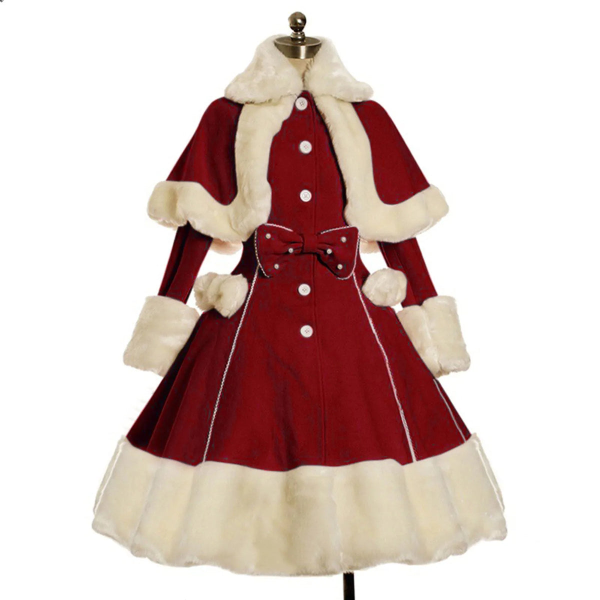 Thicken Christmas Dress Xmas Cloak Princess Cosplay Costume Red Winter Dress Women Long Sleeved Gown Furry Anime Role Outfit