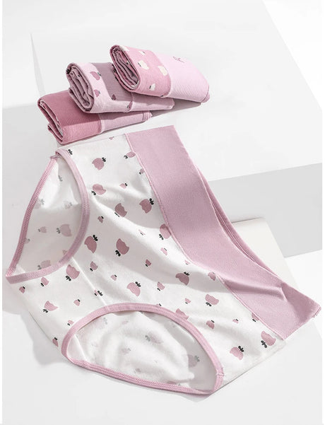 4Pcs Cotton Women Panties Breathable Underwear Fashion Print Ladies Briefs Slim Soft Underpants High-Rise Sexy Ladies Lingerie
