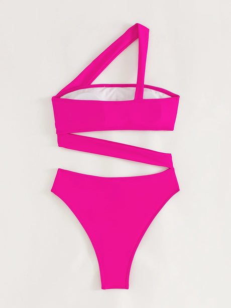 Cikini-One-Piece Swimsuit for Women, Strapless Straps, Slanted Shoulder, Beach Swimwear, Bathing Suit, Monochromatic, Summer