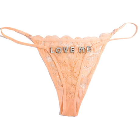 New Hollow Lace Thongs Panties For Women Customize Crystal Letter Name G-string Thong Female Underwear Underpants Birthday Gifts