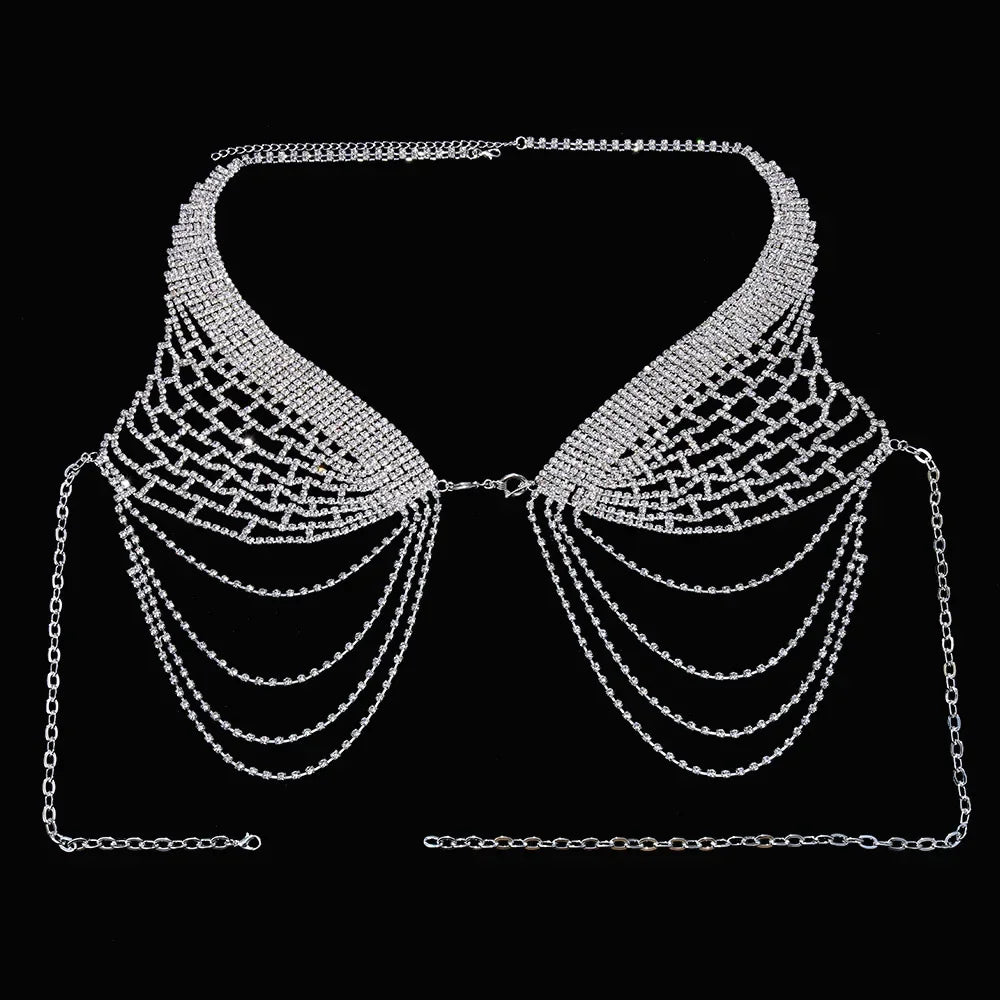 Tassel Underwear Rhinestone Bra Chain Harness for Women Accessories Sexy Fashion Crystal Bikini Bra and Thong Sets Body Jewelry