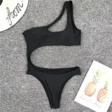 One Shoulder Swimwear Women One Pieces Swimsuit Solid Badpak Dames Beach Wear Hollow Out Monokini Maillot De Bain Trikini Mujer