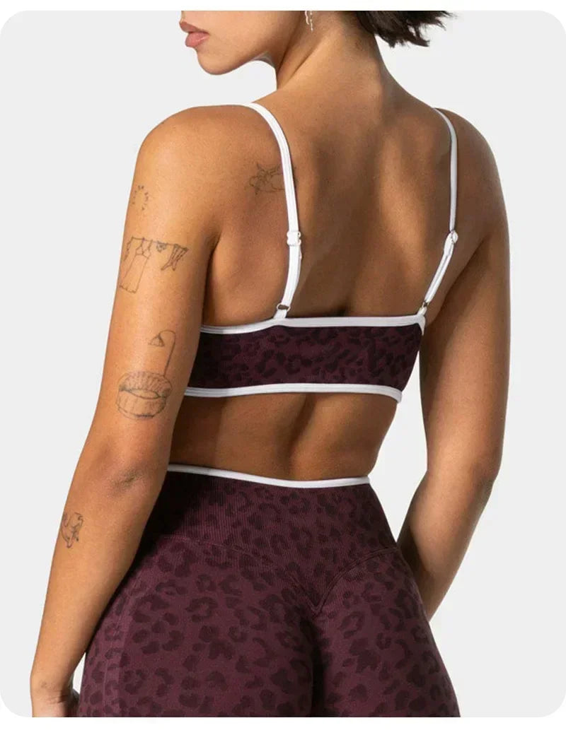 LOGO 2pcs High Quality Yoga SetNew Leopard Print Sports Underwear, Shockproof Butt Lift Workout Sports Trousers Women Activewear