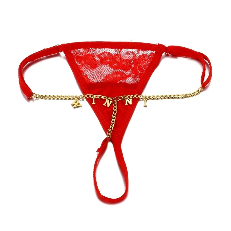 Sexy Custom Chain Thong With Name Letters String Hotwife Gifts Customized Boyfriend's Name Lace Panties Name Personalized String