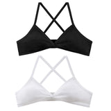 2Pcs/Set Ribbed Cross Back Triangle Bralette Set Women Spaghetti Strap Breathable Daily Bra Wireless Casual Daily Lingerie S-L
