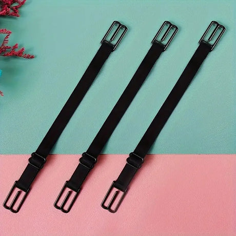3-Pack Anti-Slip Bra Strap Holders | Adjustable Elastic Clips with Metal Buckles (Black/White/Beige)