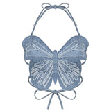 Hot Butterfly Jeans Crop Top Backless Strap Camis Sexy Lingerie Bow Bra Women Beach Mini Vest Butterfly Tank Tops Party Clubwear