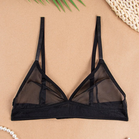 Sexy Transparent Ladies' Brassiere Three-piece Women's Bra Small Bust Mesh Lingerie Ultra-thin Triangle Double Shoulder Straps