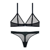 Sexy ladies see through elastic mesh bra set women wire free white underwear bra+thong lingerie set