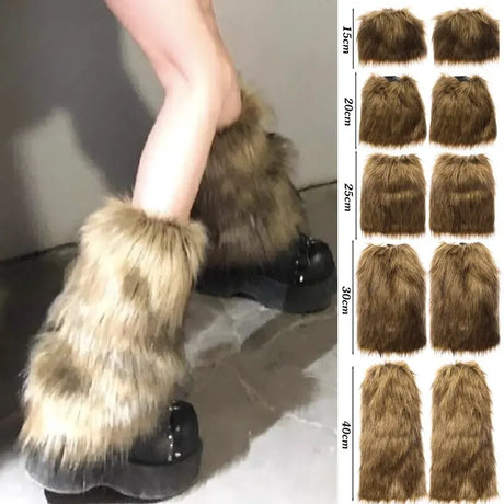 New Y2k Faux Fur Leg Warmers Spicy Girl Harajuku Winter Warm Furry Boots Cover Socks Jk Vintage Hiphop Cosplay Socks Accessories