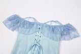 Women Sky Blue Retro Jacquard Corset Tops Lace Short Sleeved One Shoulder Sexy Slimming Shaper Overbust Bustiers Lingerie