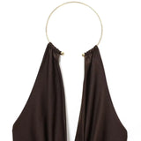 HXAO Sexy Halter Neck Bodysuit Women Summer Brown White Slimming Body Backless Off Shoulder Sleeveless Thong Top Women Bodysuit