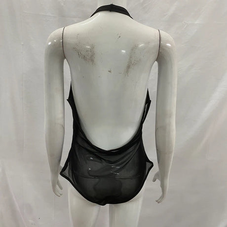 New style one-piece lace patchwork sexy see-through deep V-neck halter-neck women's Ladies Sexy Bodysuits