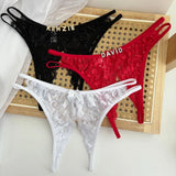 Custom Name Crystal Letter Briefs Sexy Lace Crotchless Knickers Hollow Waist Panties Open Gear Underpants Girlfriend Wife Gift