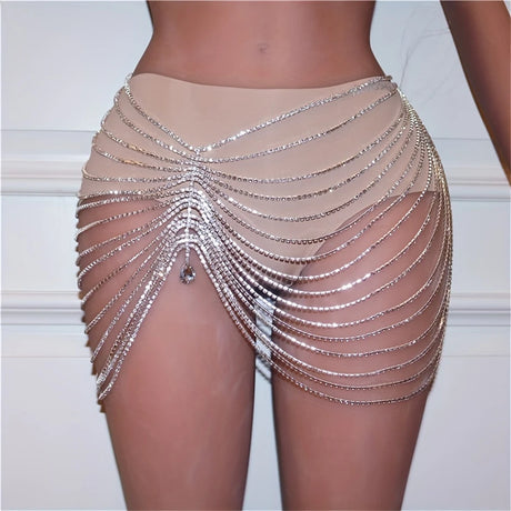 Sexy Shiny Tassel Crystal Waist Chain Women's Jewelry Fashion Luxury Nightclub Bridal Party Water Drop Pendant Body Chain