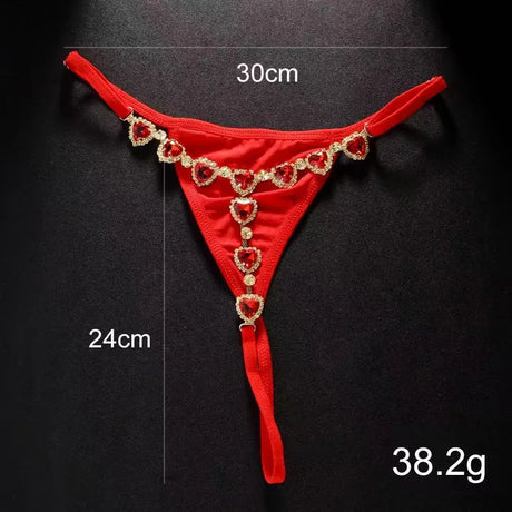 1 Piece Crystal Love Heart Red Bikini Thong BodyJewelry With Rhinestone Inlaid Women's Body Chain Summer Fun Beach Swimming