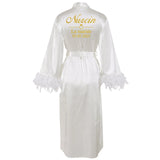 Customized Bathrobe for Women Personalized Name And Date Robe Add Any Text Gown for Bridal Party Feather Bride Robes