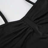 Women's Sleeveless Skinny Shirring Bodysuit Spaghetti Strap Black Solid Simple Basic Sexy Camisole for Vacation