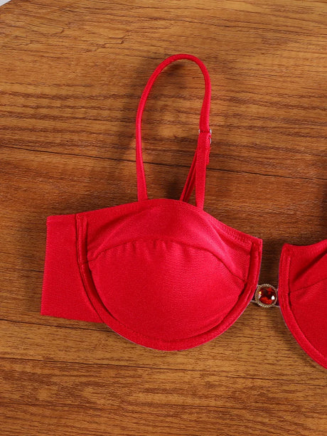 2026 New Push Up Bikinis Sexy String Swimsuit Red Swimwear Women Bathing Suit Summer Beachwear Bandage Bikini Set