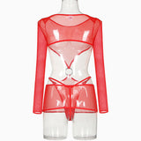 Sexy Lingerie Set Transparent Sheer Mesh Babydoll Erotic Nightwear Women Cutout Waist Lace Underwear Women's Sexy Nightie