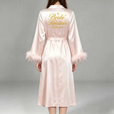 Custom Name Bride Robe Satin Feather Bridesmaid Robes Personalized Wedding Morning Gown Bachelorette Party Bathrobe