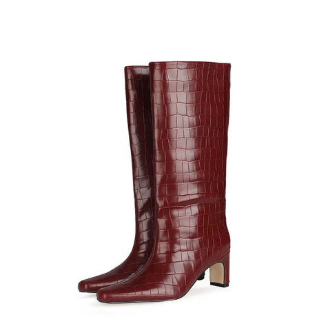 2024 NEW Fashion High Tube Knee High Boots 10cm/6.5cm Thick Heel 21 Colors Women Short Plush Boots Size 45 Winter Leather Shoes