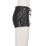Women Low Waist Faux Leather Mini Shorts Spike Studded Decor Slim Fit Solid Black Punk Gothic Clubwear Y2K Streetwear Bottoms