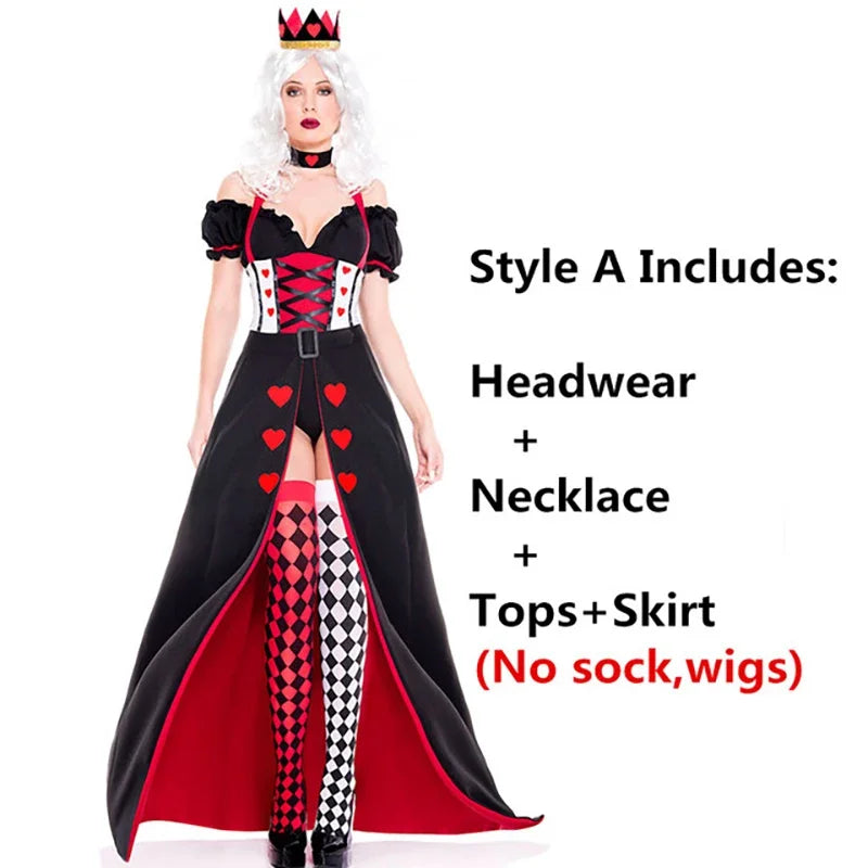 Queen of Hearts Costume Women Alice in Wonderland Costume Poker Queen Cosplay Halloween Carnival Masquerade Costumes Sexy Dress