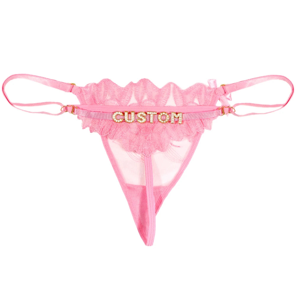 Sexy Customized Name Lace Thong Panties for Women Adjustable Underwear Detachable DIY Letter Personality Valentine's Day Gift