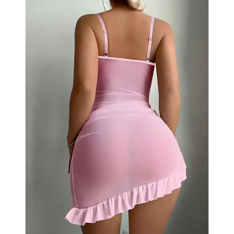 Lace Corset Push Up Bra Women Lingerie Set See-through Nightdress Sexy Bras Splicing Dress Elegant Underwear Pajamas For Female