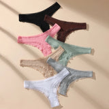7Pcs/Set Women Thongs Panties Cotton Sexy Lace Underwear Tanga Solid Pants Plus Size Underpants G-Strings Female Lingerie S-3XL