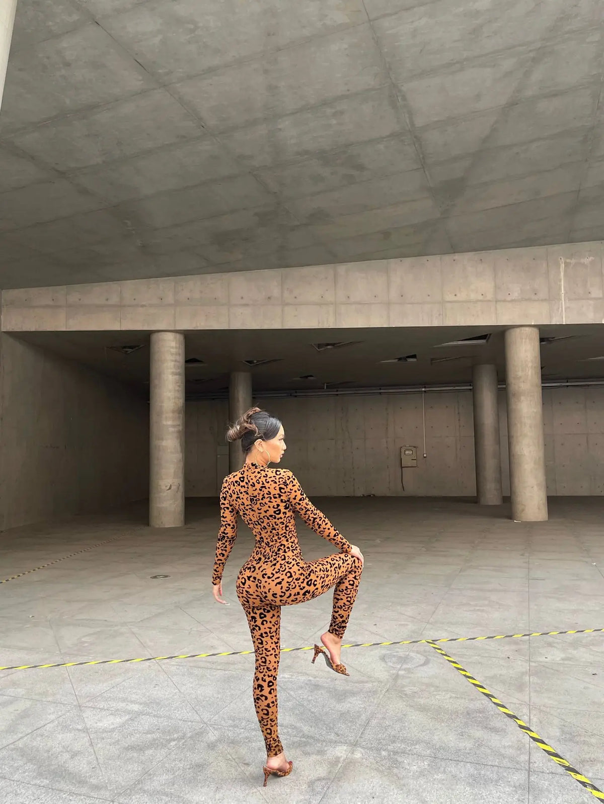 Y2k Hot Girl New Long Sleeve Bodycon Leopard Print Women Jumpsuit Sexy Sheer Mesh Bodysuits Catsuit Party Clubwear