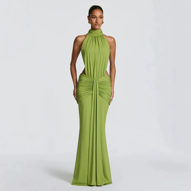 Women Solid Color Mermaid Evening Dress Sexy Open‑Back Slim Floor‑Length Long Gown Formal Banquet Party Maxi Dresses For Ladies