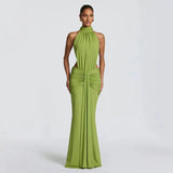 Women Solid Color Mermaid Evening Dress Sexy Open‑Back Slim Floor‑Length Long Gown Formal Banquet Party Maxi Dresses For Ladies
