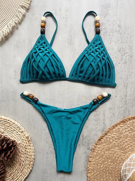 Beads Cross Bandage Bikinis 2026 Bikini Women Swimwear Female Swimsuit Two-pieces Bikini Set Push Up Bra Bathing Suit Swim Lady