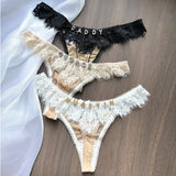 Lady Personalized Custom Thongs Name Crystal Letter T-back Tanga Sexy Women Lace Customized G-String Name Underwear Panties