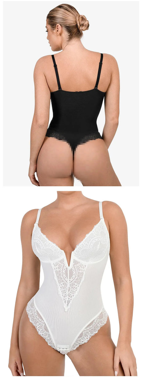 Soft Bodysuit Silky Touch Layer Bodysuits 2 Layers Shapewear Open Crotch Jumpsuit Soft Smooth Body Shaper Lace Bodysuits