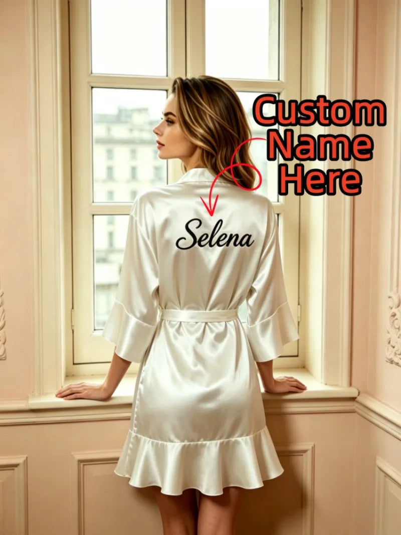 Custom Name Embroidery Satin Kimono Robe Personalized Name Bridesmaid Bride Wedding Getting Ready Morning Robe Bridal Party Gift