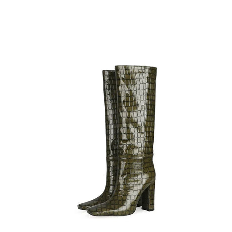 2024 NEW Fashion High Tube Knee High Boots 10cm/6.5cm Thick Heel 21 Colors Women Short Plush Boots Size 45 Winter Leather Shoes