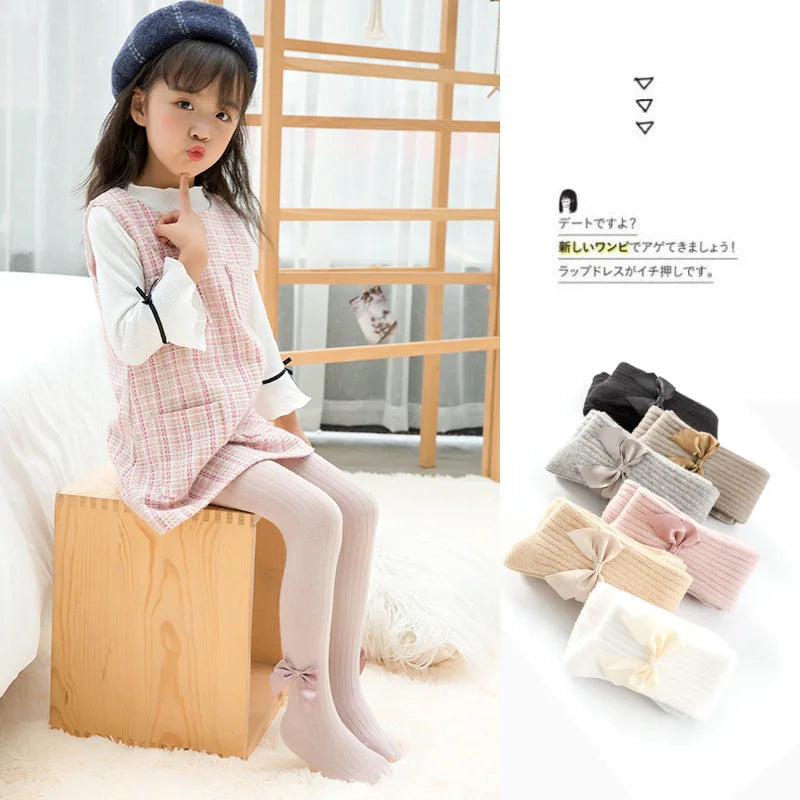 Baby Pantyhose Girls Tights Toddler Girl Winter Clothes Cute Girl Bow Pants Cotton Breathable Stockings Knit Kid Tights