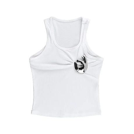 Creative Metal Decoration Tank Tops Women Edgy Clothes Y2k Accessories Sleeveless Crop Top Slim Fit Ropa De Mujer Camison Verano