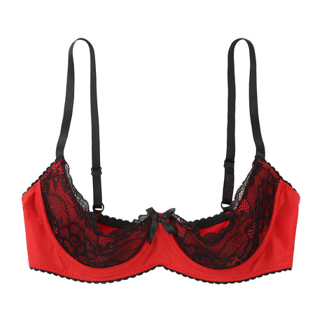 Women Sexy Open Cups Bra Exposed Nipples Lingerie Tops Adjustable Straps Underwire Lace Push Up Brassiere Underwear Nightwear