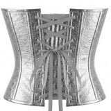 Women's Silver Metallic Strapless Corset Bustier Front Hook Back Lace-Up Waist Cincher Party Top
