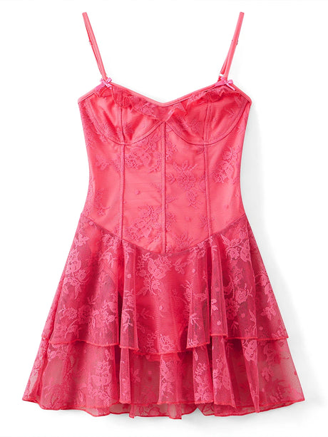 Summer Women Spaghetti Strap Corset Dress Sleeveless Bandage Lace Ruffle Bodysuits Dress Club Party Sexy Dresses